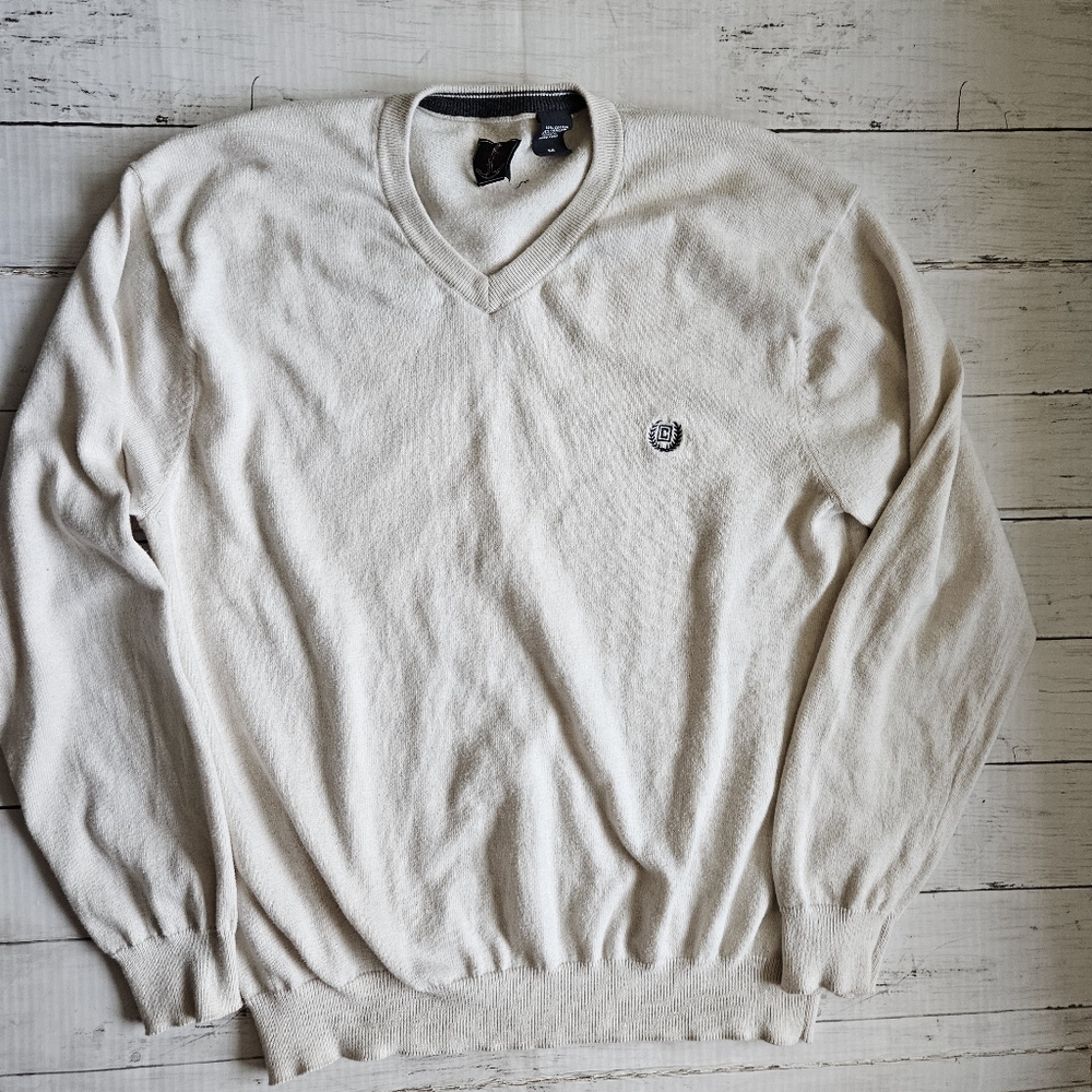 Chaps V Neck Sweater Cotton/ Cashmere Blend Size Medium Off White
